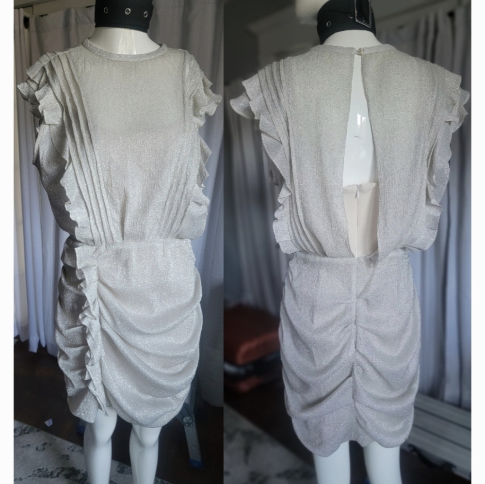 Chic Silver Ruffled Mini Dress - Picture 3 of 13
